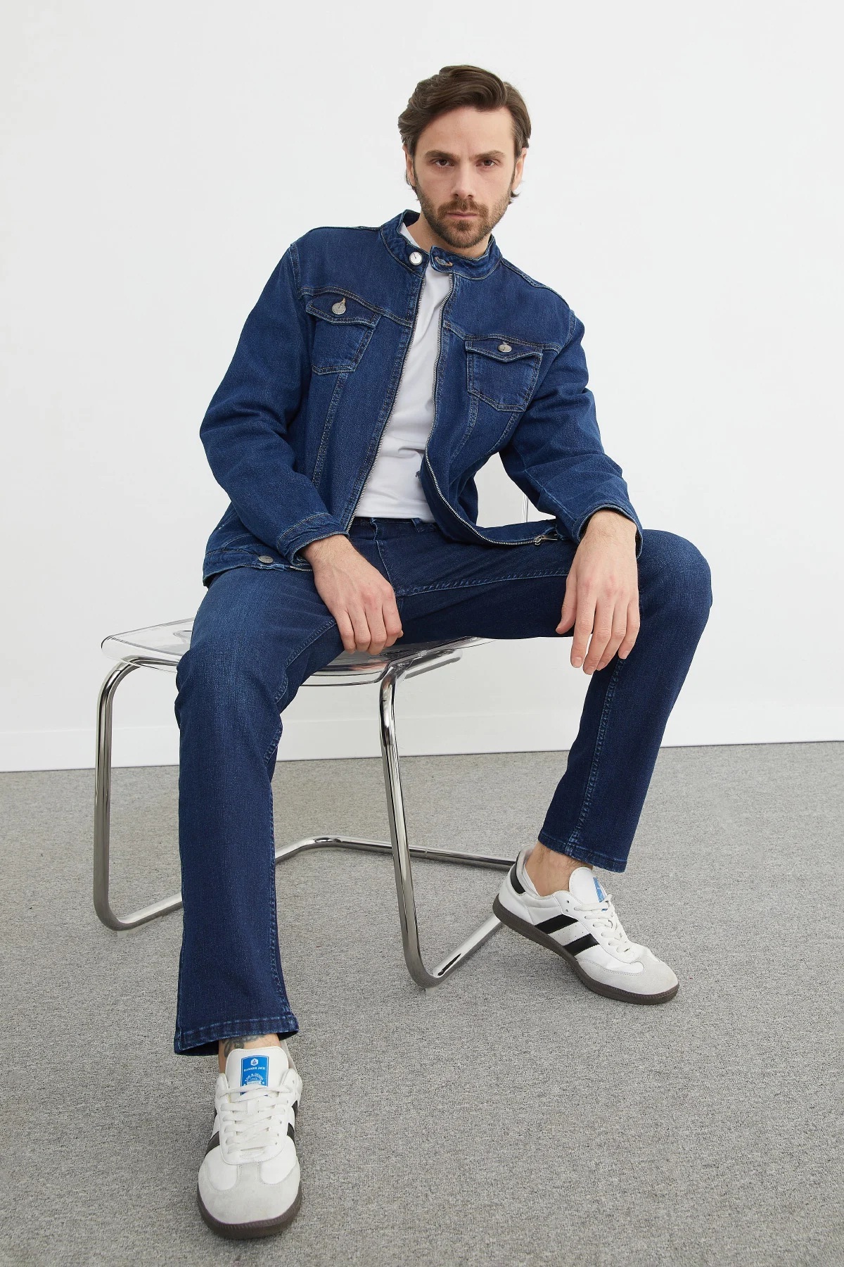 Genel Markalar  Denım Kot Ceket - Lacivert Slim Fit Erkek Denım Kot Ceket - Görsel 3