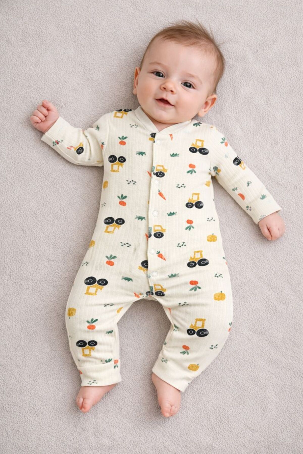 Baby Tractor Carrot Jumpsuit – 3 Months 6 Months 9 Months Cotton Printed Jumpsuit