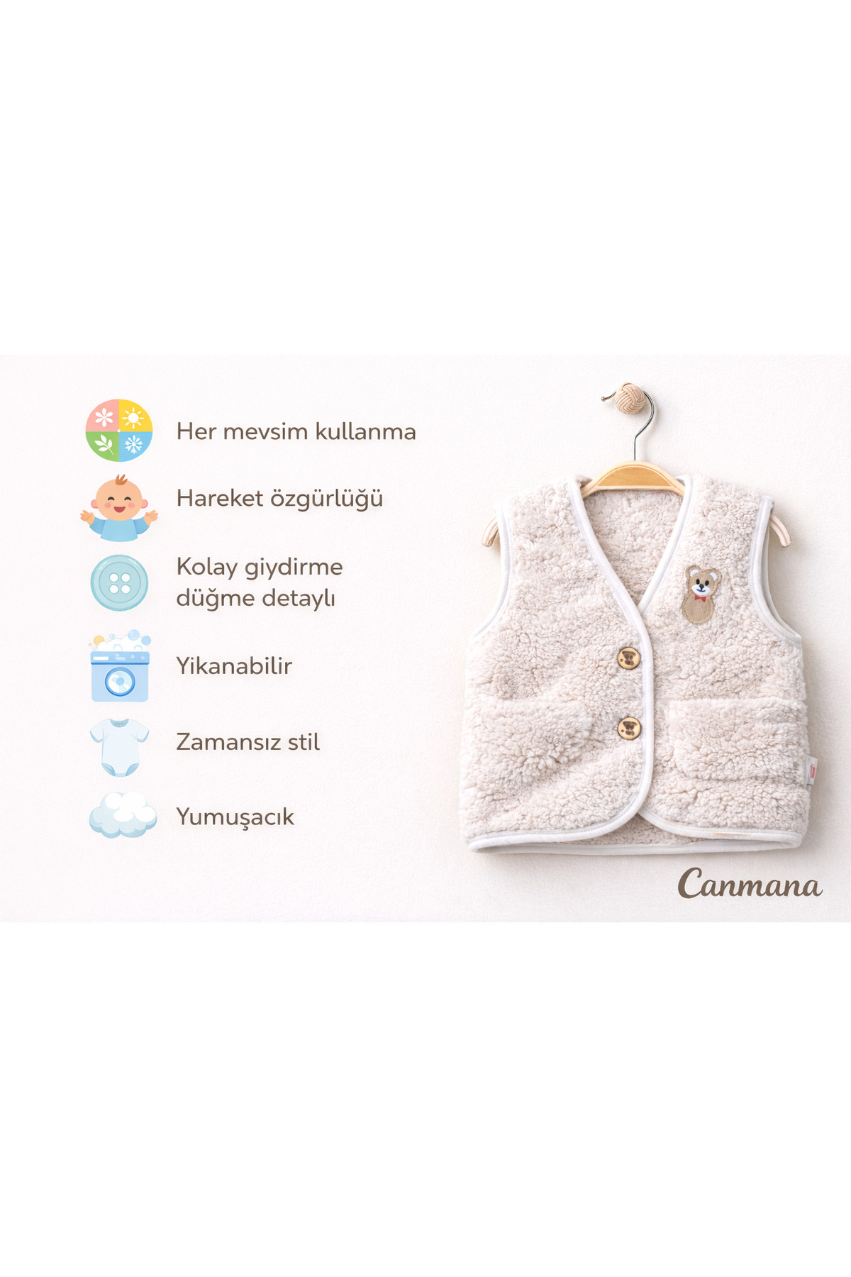 canmana kids&baby Bebek Peluş Yelek 3'LÜ fotoğrafı 2 (önizleme)