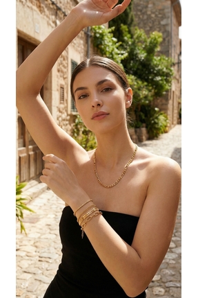 Mimoza Accessories 14K Altın Kaplama Kalın Figaro Zincir Kolye