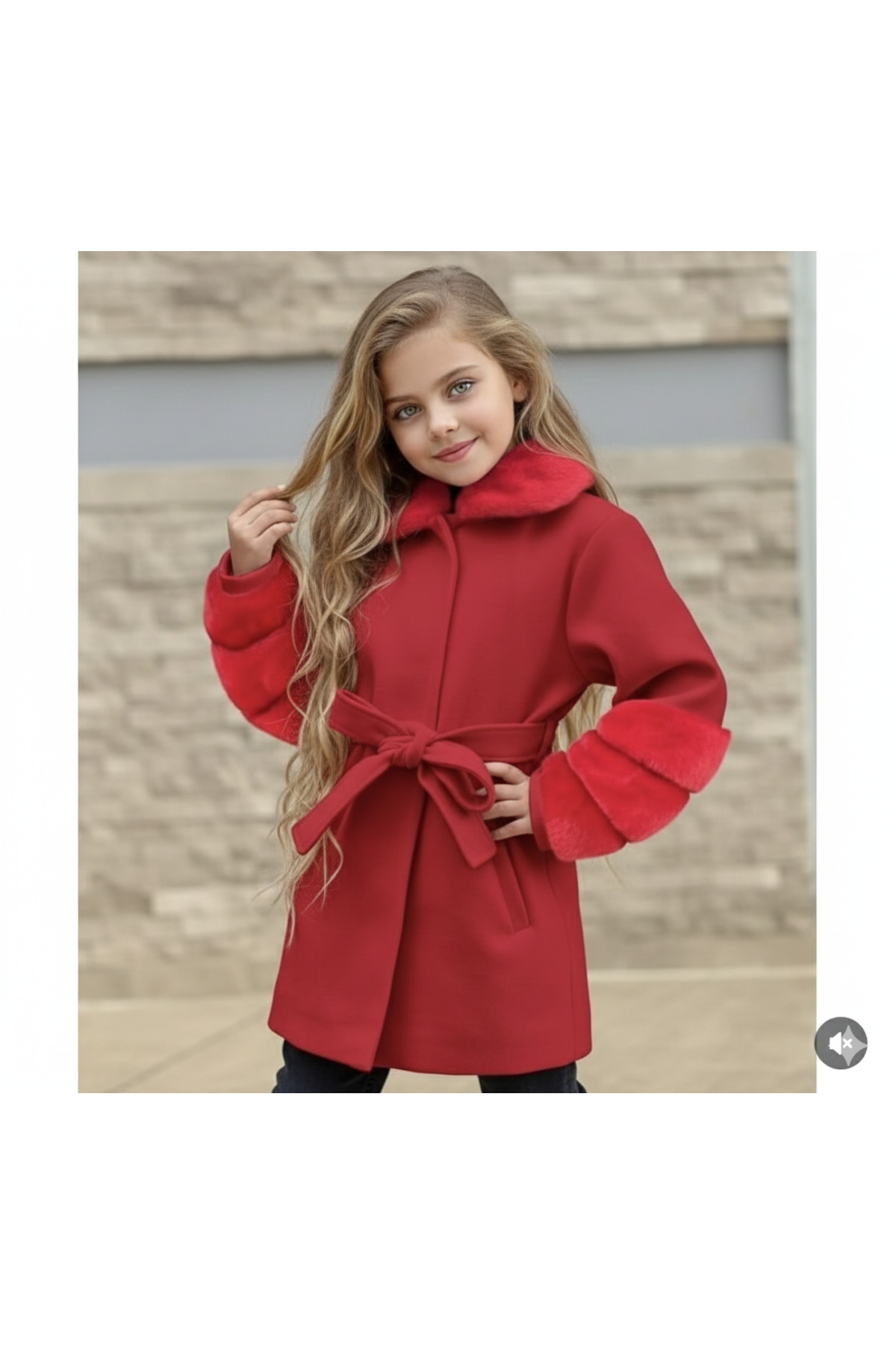 BABYL THE RED MASS Ⅱ 赤ミサ nisaykids Kız Çocuk Kolları Ve Yakası Kürklü Kaşe Kaban - Fiyatı