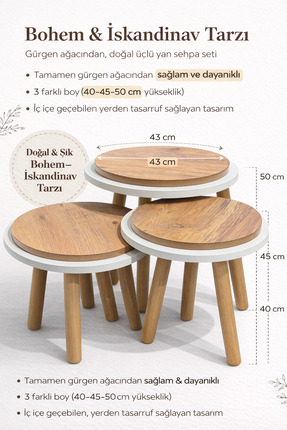 SARA Bohem Lüks Zigon Sehpa Seti | Orijinal Gürgen Ayaklı | Dayanıklı & Özel ...