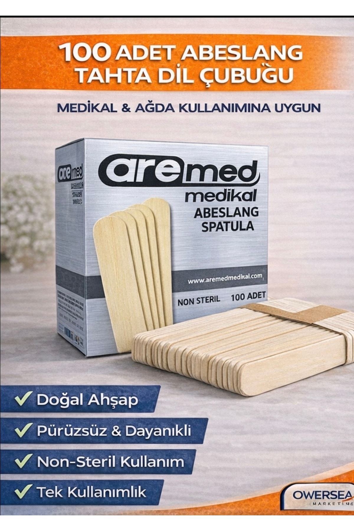 Owersea Ağda Spatulası 100 ' Lü X 4 Paket Beybi Abeslang Ahşap Dil Çubuğu - Ağda Spatulası 100'lü X 4 Paket — ower-004
