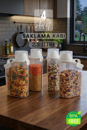 Siyempi 2300ml 4'lü Kırılmaz Erzak Saklama Kabı Seti Sızdırmaz Çift Contalı G...
