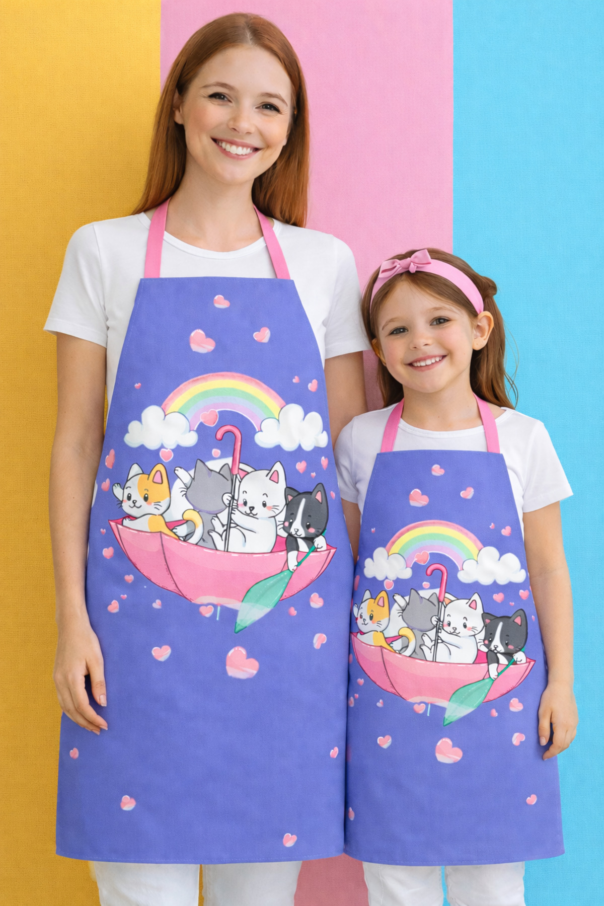 Ays Home Lilac Cat Mother Child 2-Piece Kitchen Apron Set