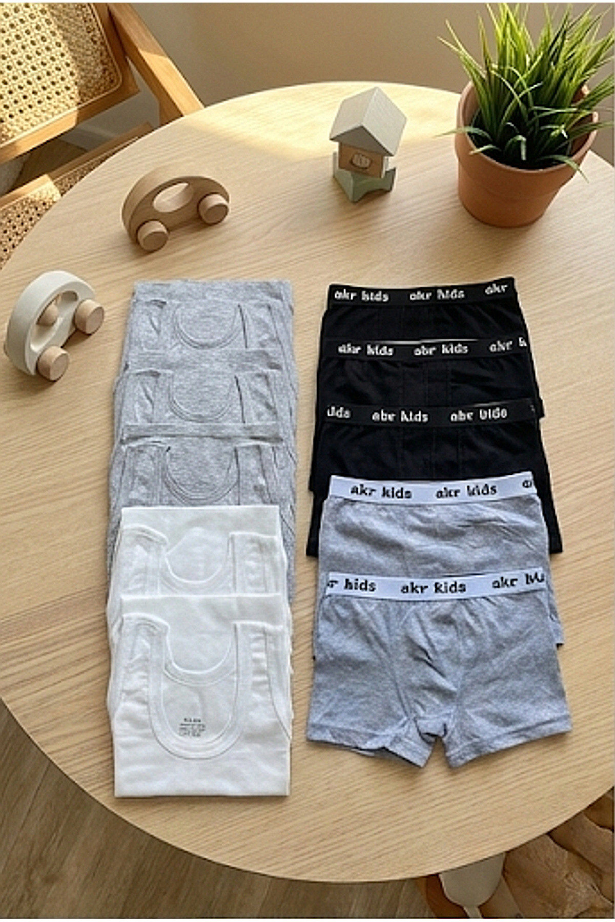 Pi Giyim 12'li Set Erkek Çocuk İç Giyim (6 Gri Beyaz Atlet + 6 Gri Siyah Boxer) Pamuklu fotoğrafı 3 (önizleme)