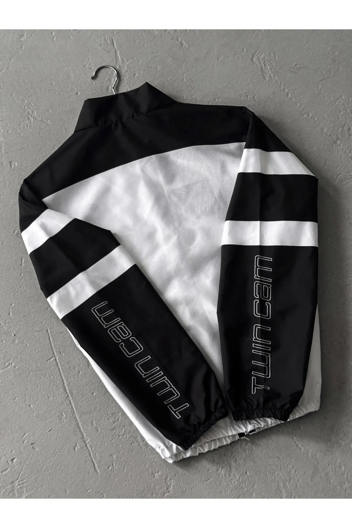 Lushen BMW //M Retro Unisex Paraşüt Kumaş Oversize Dijital Baskılı Siyah Rüzgarlık Yağmurluk İnce Ceket görsel 2
