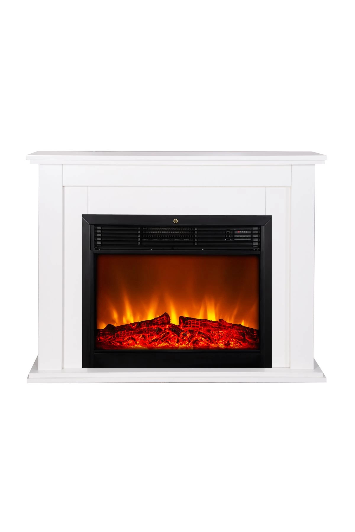 Tektes Electric Fireplace Safe 115cm Cream Safe 8 Color Flame Sound Bluetooth Wifi Applied