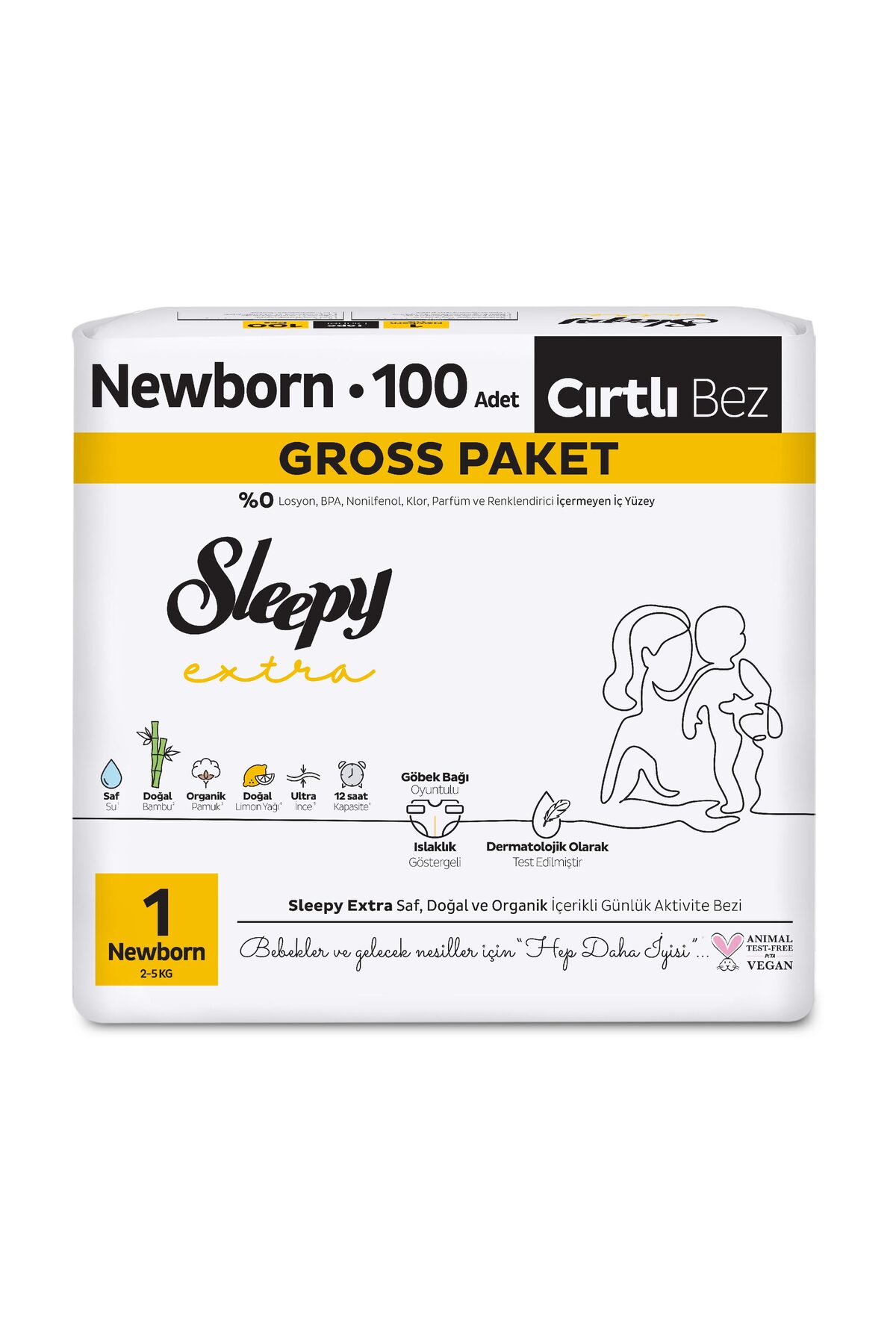 Sleepy Extra Günlük Aktivite Gross Paket Bebek Bezi 1 Numara Newborn 100 Adet fotoğrafı 2 (önizleme)