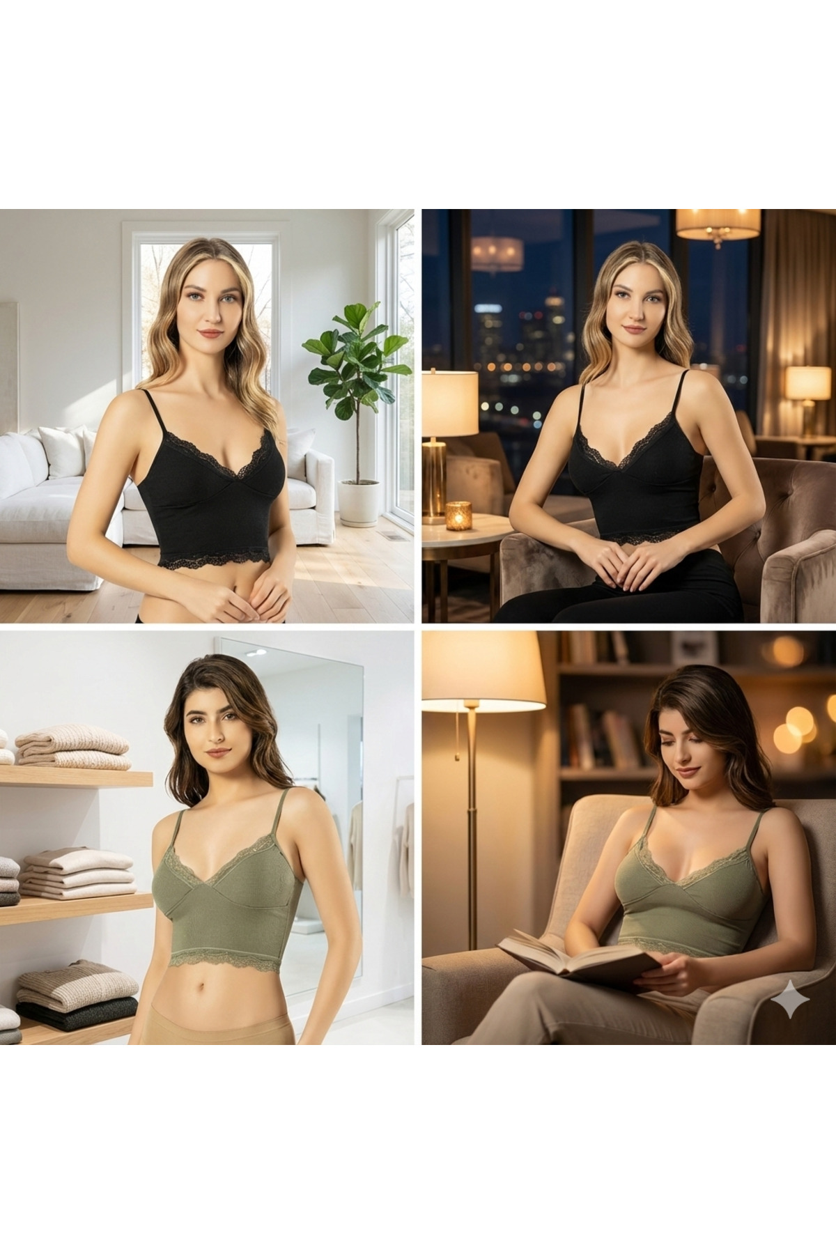 lusi store Lusistore Crop Bluz Takım Askılı Dantelli Pedli Büstiyer Bralet %95 Pamuk görsel 7