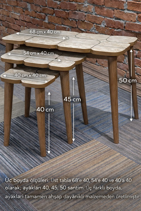 SARA Mosaic Organik Zigon Sehpa Seti | Ahşap Ayaklı Modern Tasarım | 3’lü Zig...