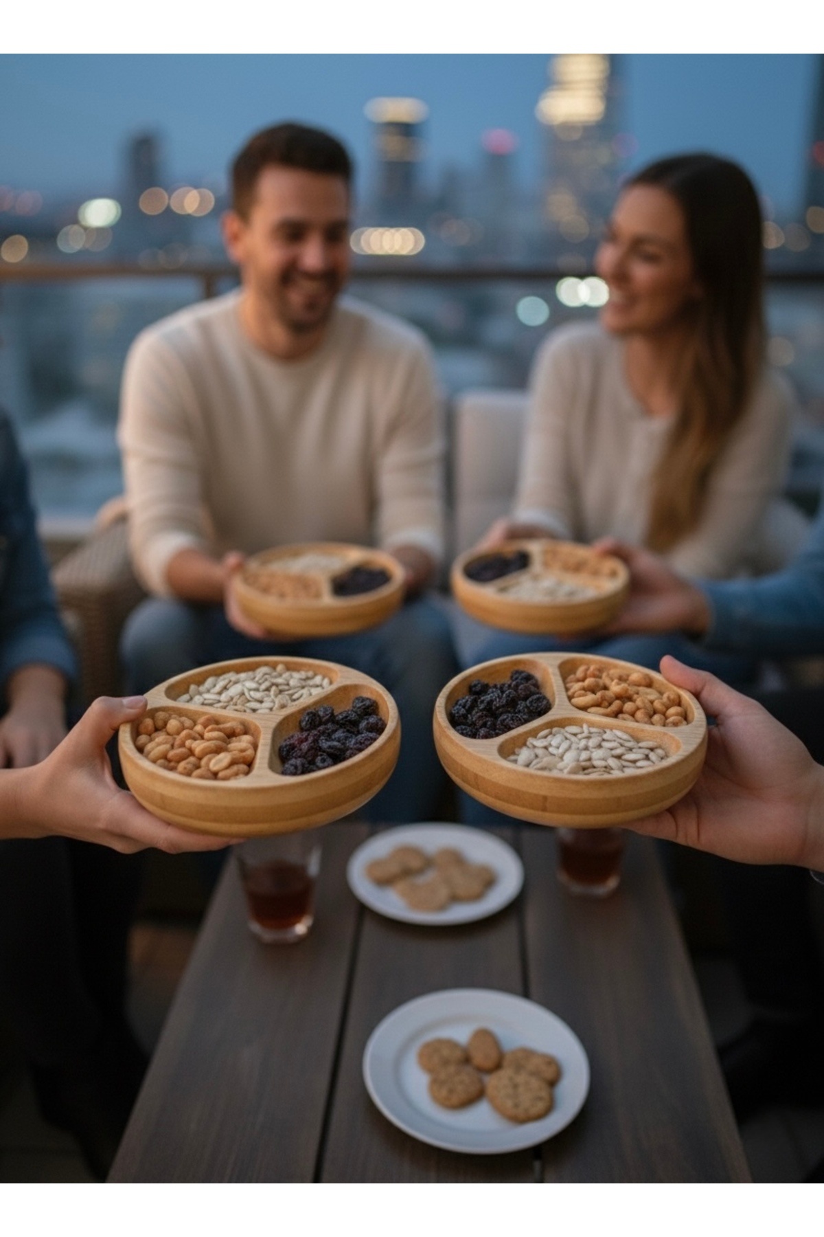 YUVAM CONCEPT Bambu 3 Bölmeli Tek Kişilik Kuruyemişlik Çerezlik