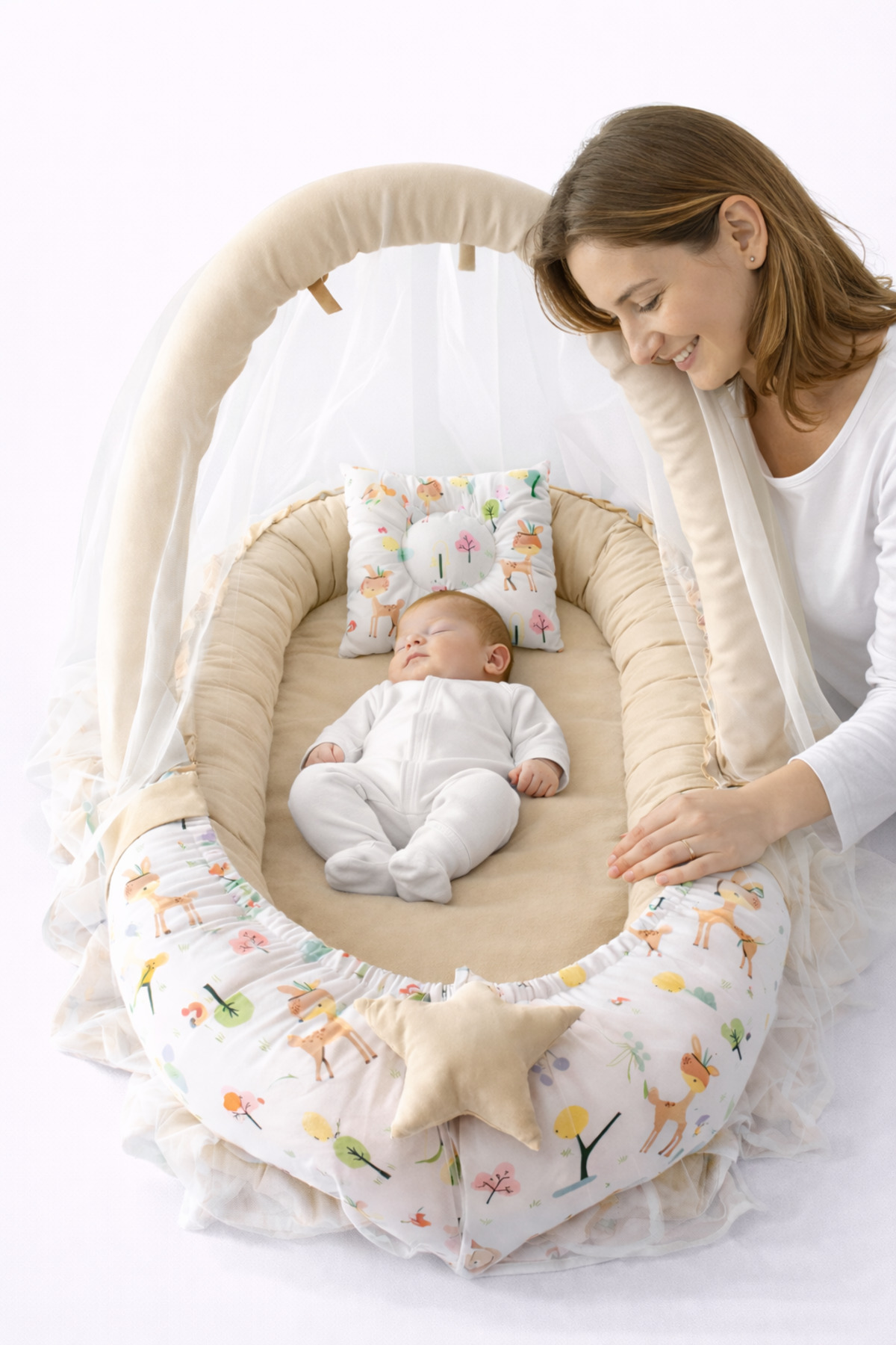 Jaju Baby Babynest Sevimli Ceylan Cibinlik Tüllü Ve Oyuncak Askılı Lüx Tasarım Nest Anne Yanı fotoğrafı 2 (önizleme)