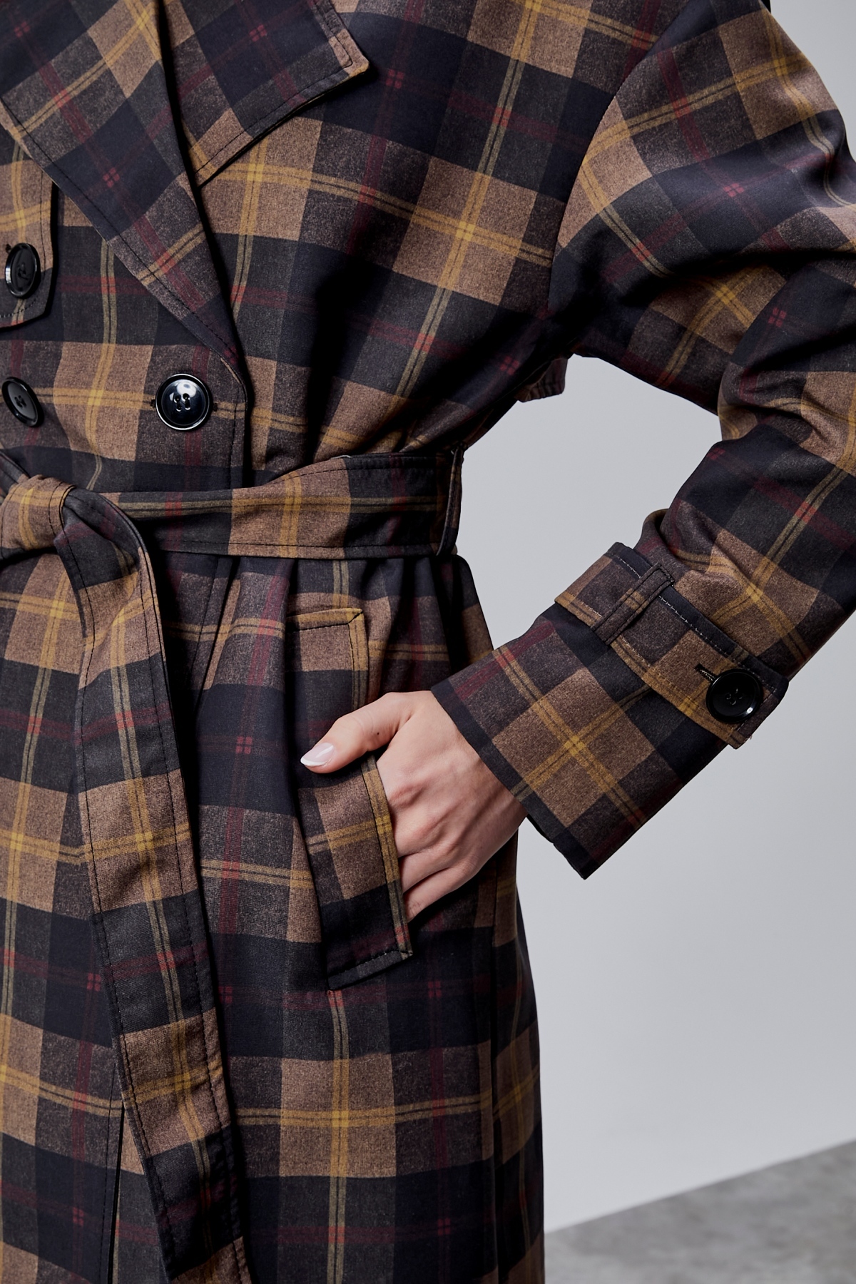 Bolivente Elora Lacivert Ekose Detaylı Premium Oversize Trençkot 46650 görsel 5