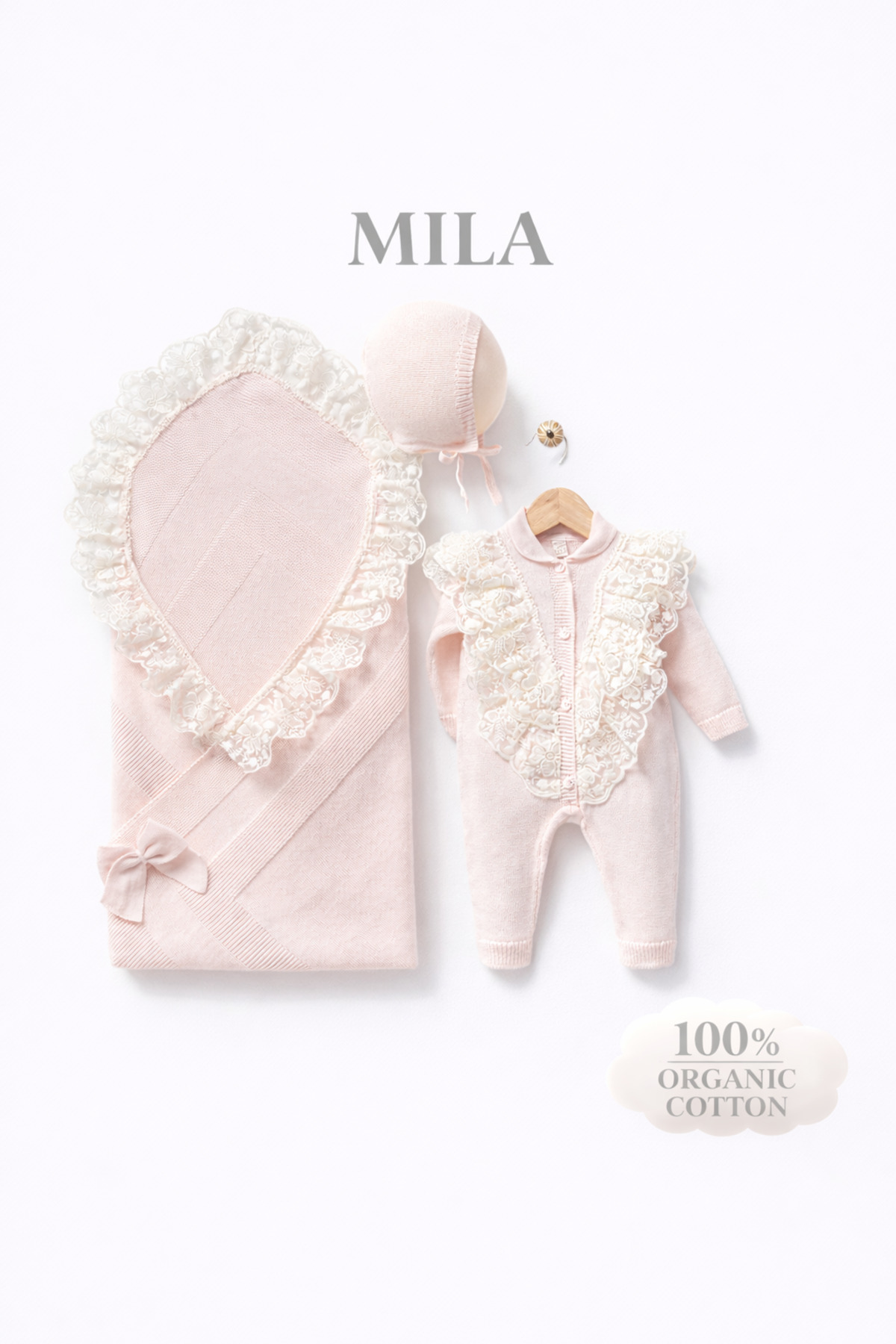 Naka Concept MILA Dantelli Pembe Kız Bebek 5’li Hastane Çıkışı Seti-Premium Cotton Knit Newborn Set-Gift Ready fotoğrafı 2 (önizleme)