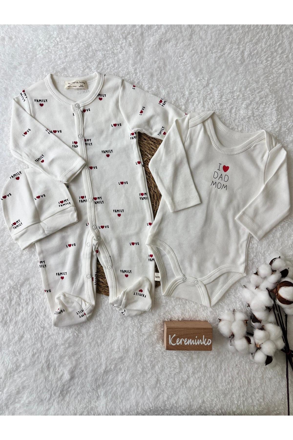 Kereminko Bebek I Love Family & I Love Dad Mom Bebek Tulum Body Seti – Unisex 2’li Pamuklu Takım fotoğrafı 3 (önizleme)