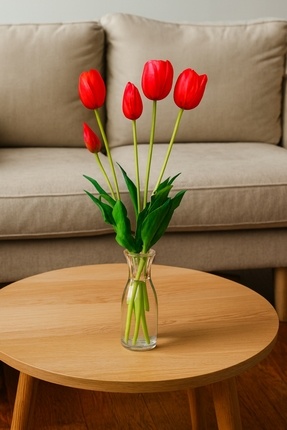 MAKİ DEKOR YAPAY LÜKS ISLAK LALE BUKETİ 40 CM BOYUNDA DEKORATİF VAZO ÇİÇEĞİ