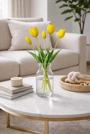 MAKİ DEKOR YAPAY LÜKS ISLAK LALE BUKETİ 40 CM BOYUNDA DEKORATİF VAZO ÇİÇEĞİ