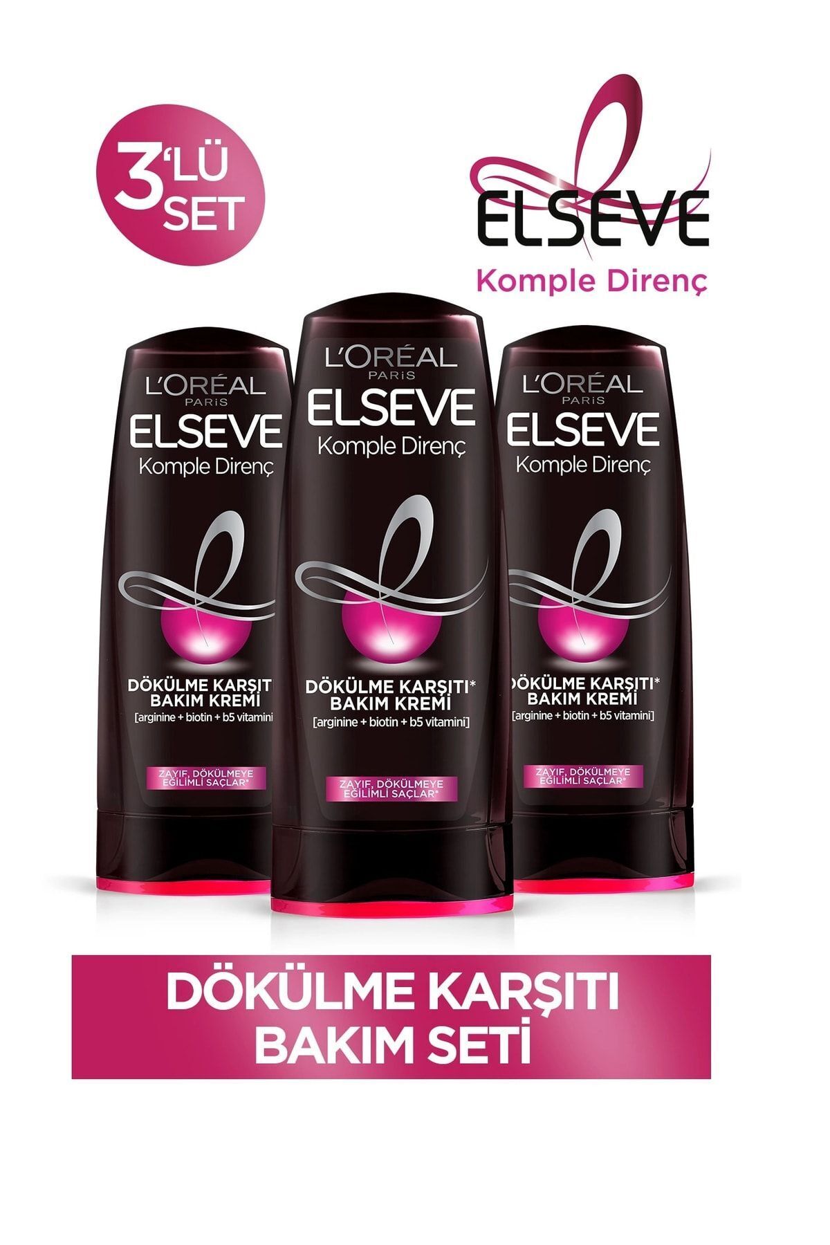 ELSEVE Loreal Komple Direnç Dökülme Karşıtı Saç Bakım Kremi 390 ml X 3 Adet — kd3