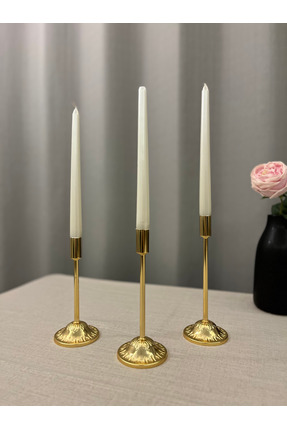 LUXAY HOME GOLD RENGİ RORY 3'LÜ METAL ŞAMDAN & MUMLUK SETİ