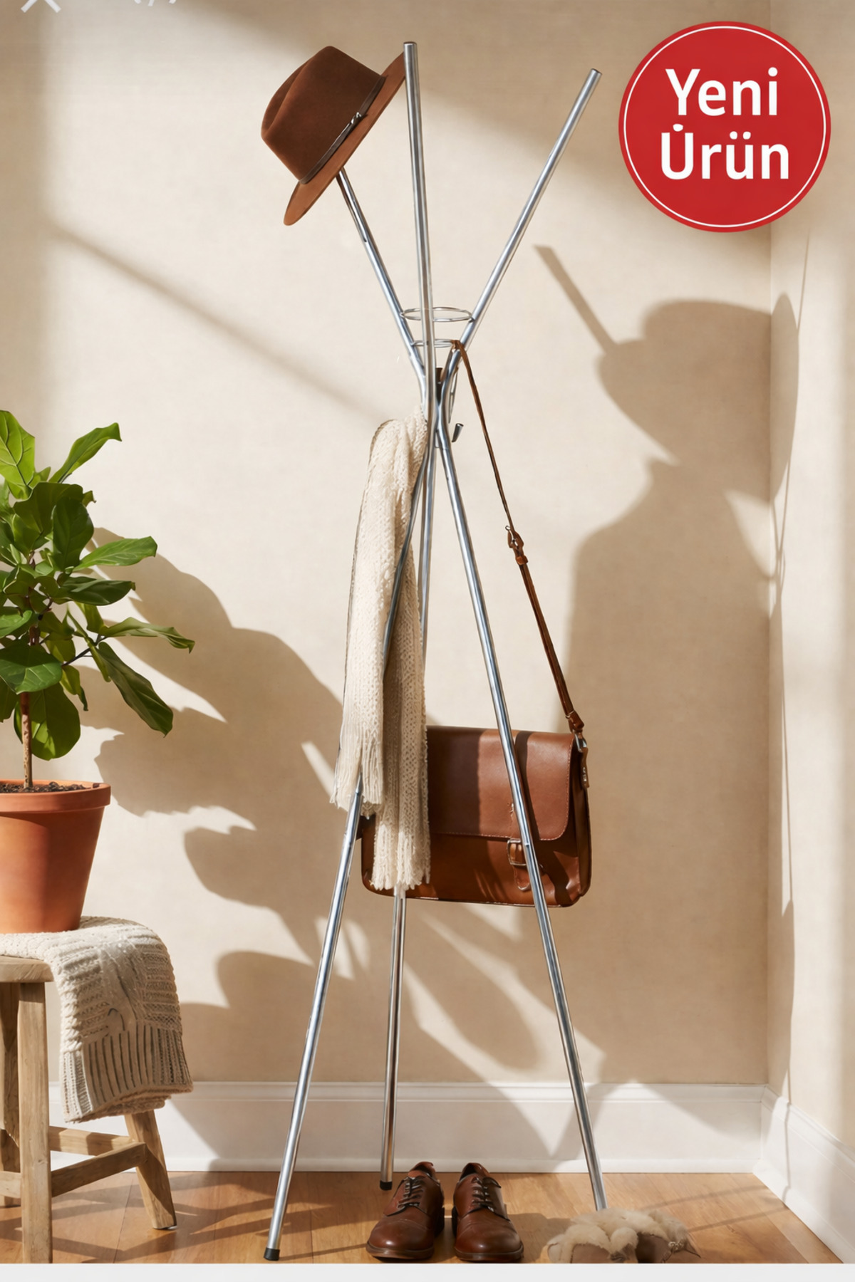 Asian Leg Metal Hanger Office Hanger Coat Rack Chrome
