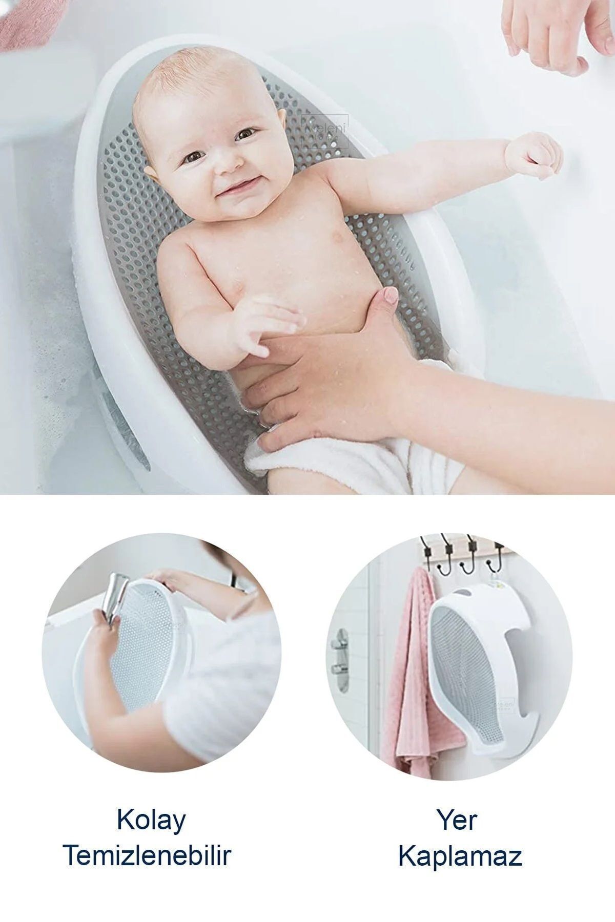 Meleni Home Soft Bebek Küveti – Silikon Fileli Bebek Yıkama Banyo Küveti, Bebek Banyo Oturağı 4 Sünger Hediyeli fotoğrafı 2 (önizleme)