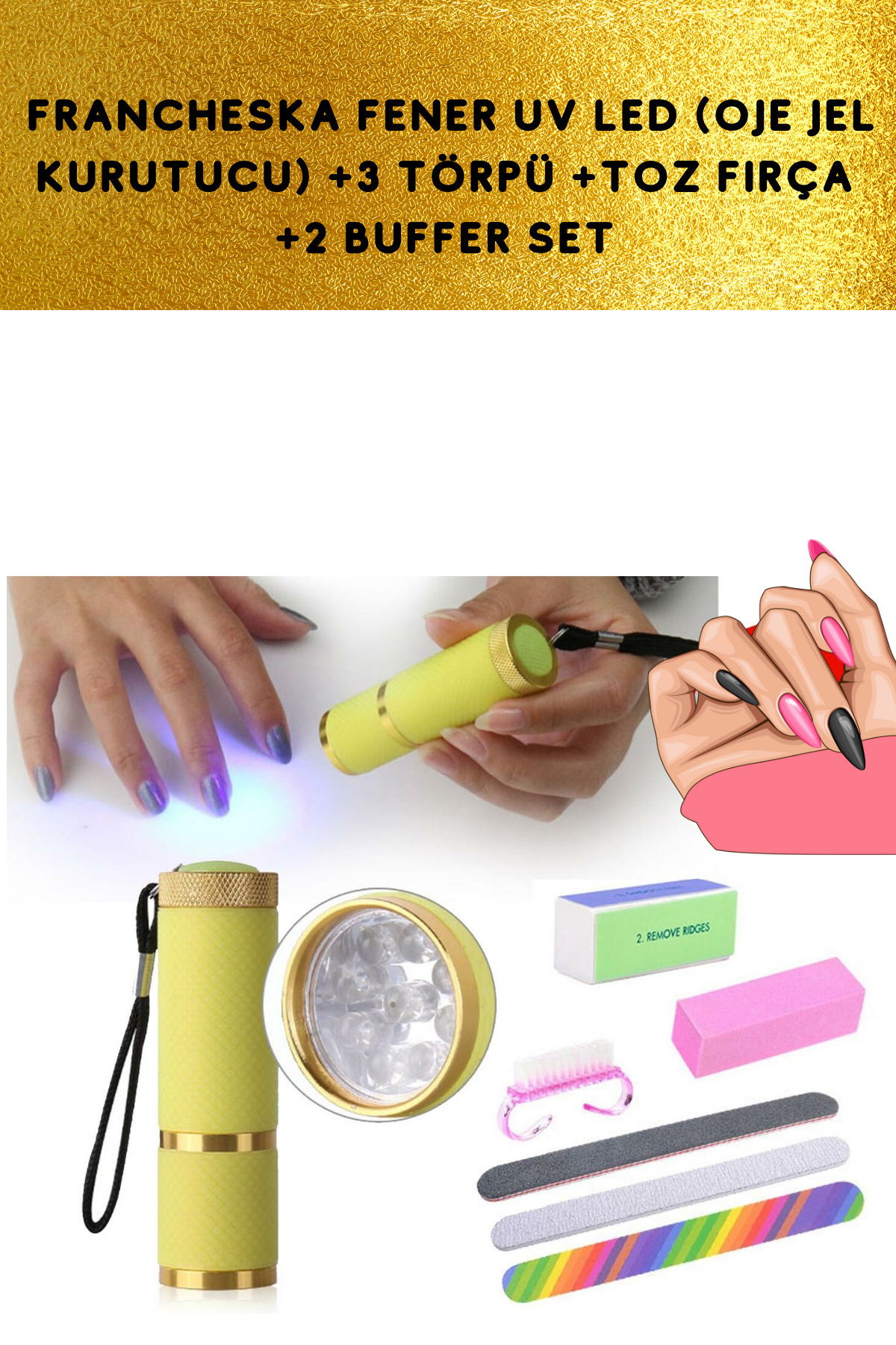 KALICI OJE JEL TİPS KURUTUCU UV LED EL FENERI KIT 7 AKSESUARLAR — FRNCFNR — تصویر 4 از 6