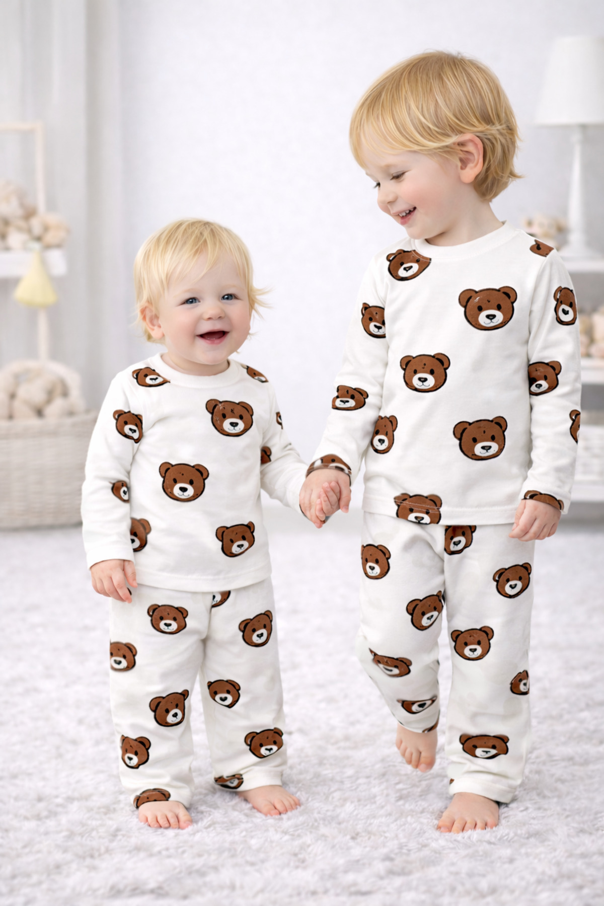 Drop Kids Bebek Pijama Takımı Uzun Ayıcık Desen %100 Pamuk Yenidoğan Çocuk Pijama fotoğrafı 2 (önizleme)