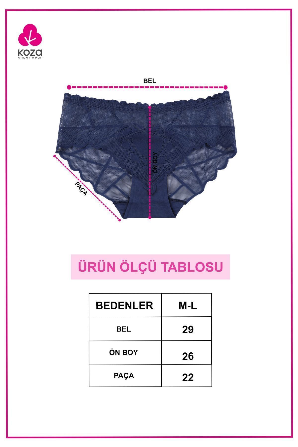 koza iç giyim Kadın 3'lü Kalp Detaylı Dantelli Külot görsel 4