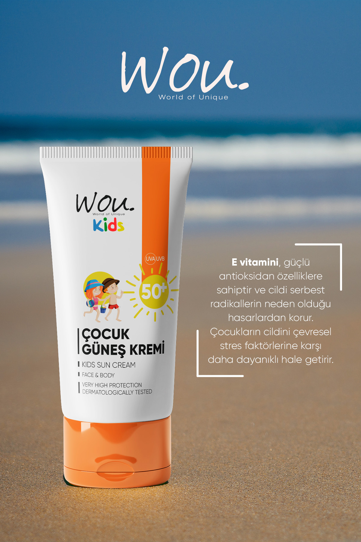 WOU World of Unique KIDS Yüksek Koruma Etkili SPF50+ Çocuk Güneş Kremi 50ml fotoğrafı 5 (önizleme)