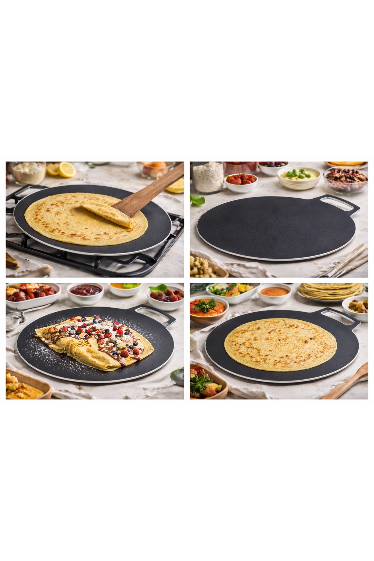 مقلاة مسطحة غير لاصقة من الألومنيوم، 30 سم، أسود/بني (210/30) فطيرة مسطحة تاوا بان كيك دوسا تشاباتي