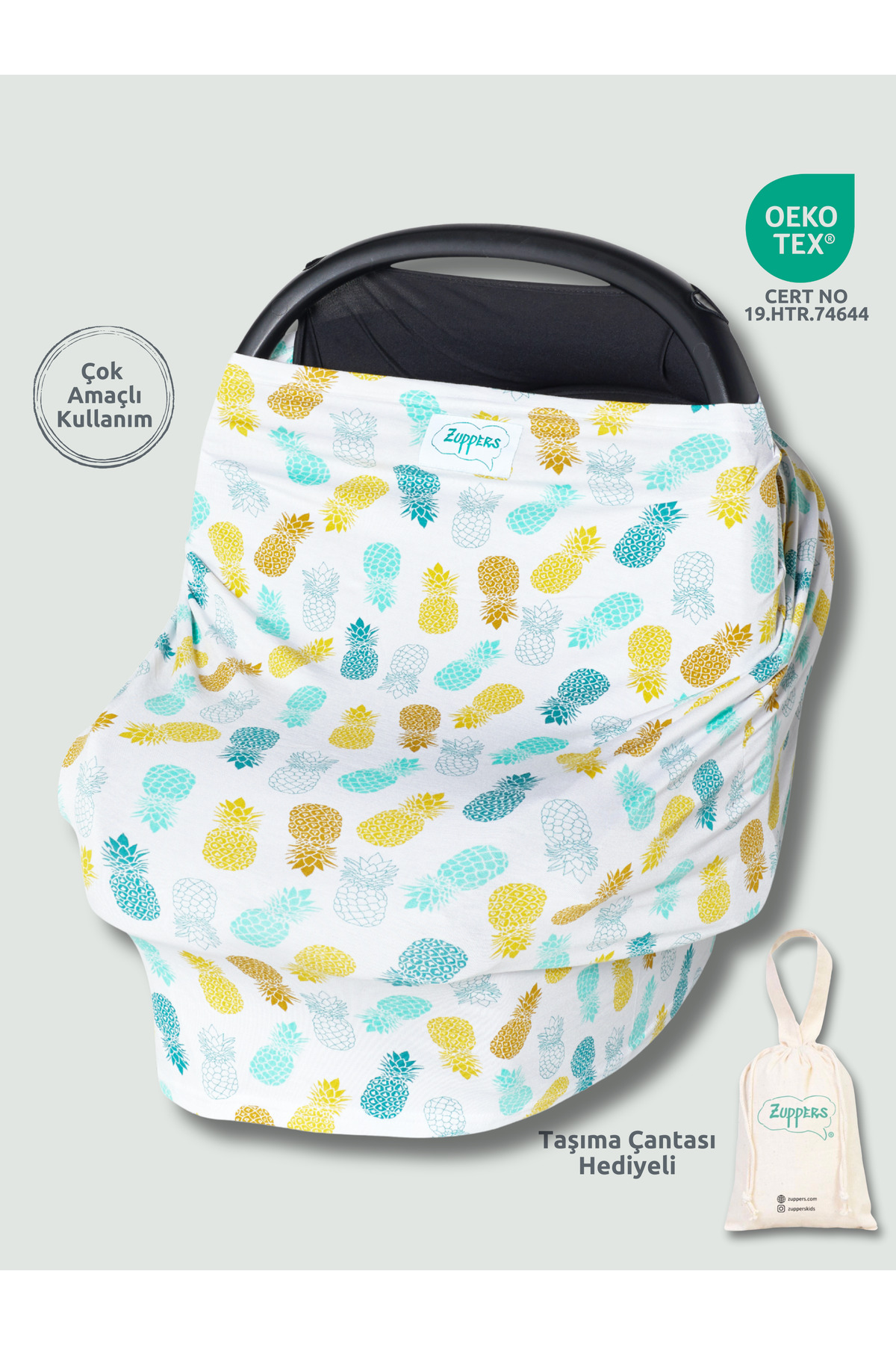 Functional Stroller and Nursing Cover - Pineapple -Bag with Bag Gift