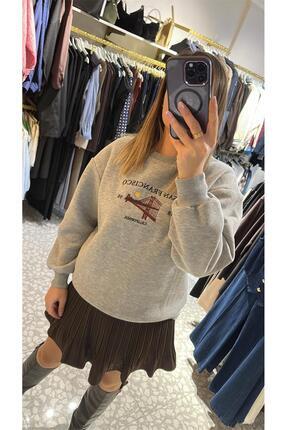 MU&ME BOUTİQUE SWEATSHIRT NAKIŞLI ARKASI FERMUARLI OVERSIZE