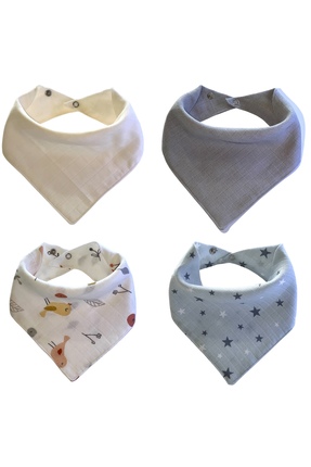 Zenkova 4’lü %100 Pamuk Çift katlı Müslin Kumaş Çıtçıtlı Bebek Salya Önlük & ...