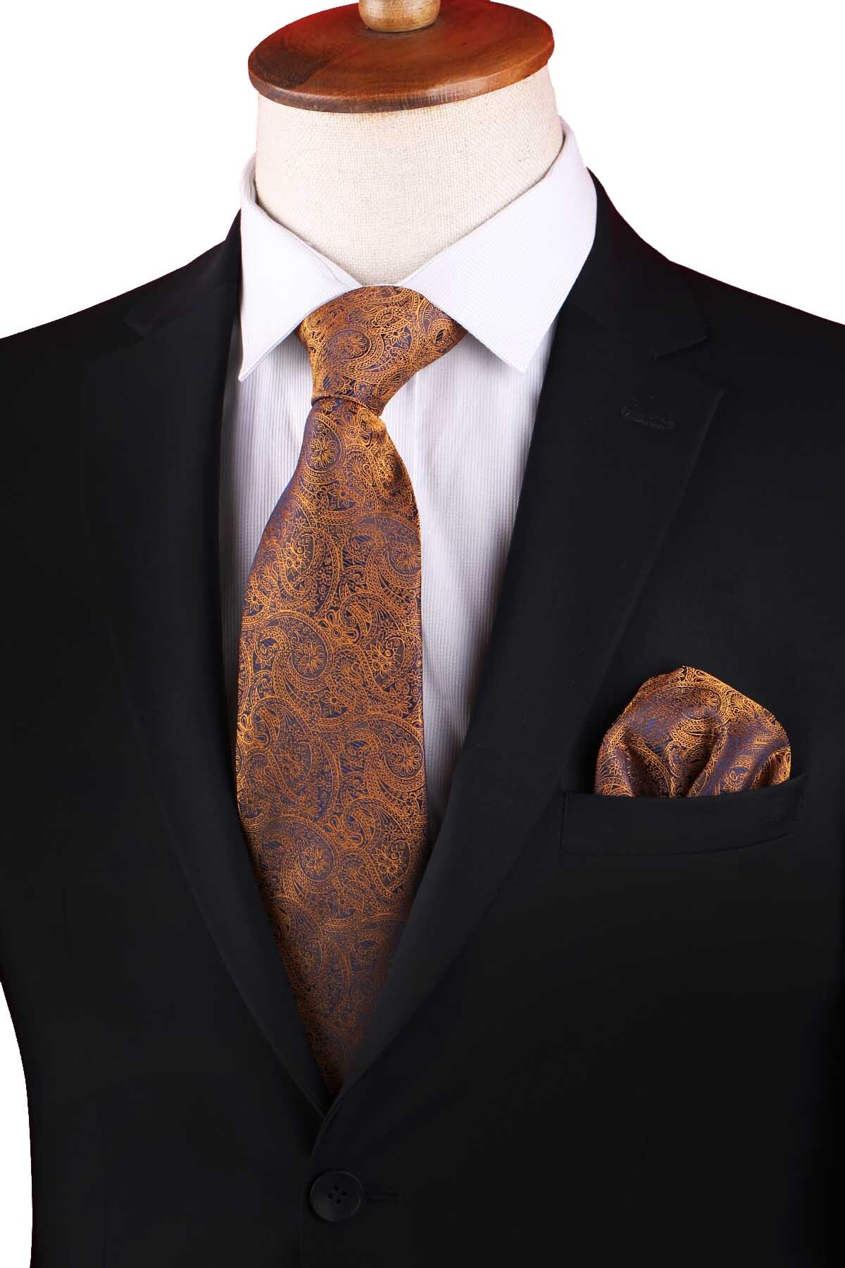  کراوات کلاسیک با طرح شال زرد، دستمال جیبی KK13211