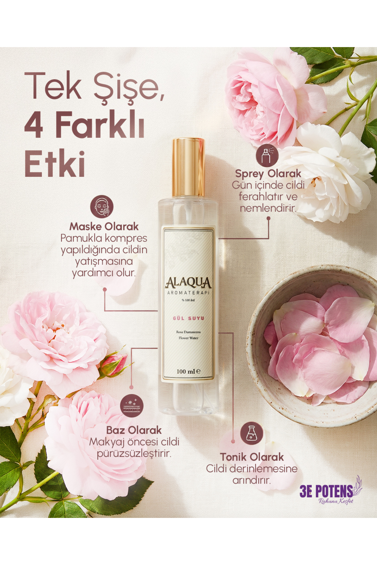 ALAQUA %100 SAF GÜL SUYU 100 ML — 125 — تصویر 5 از 8