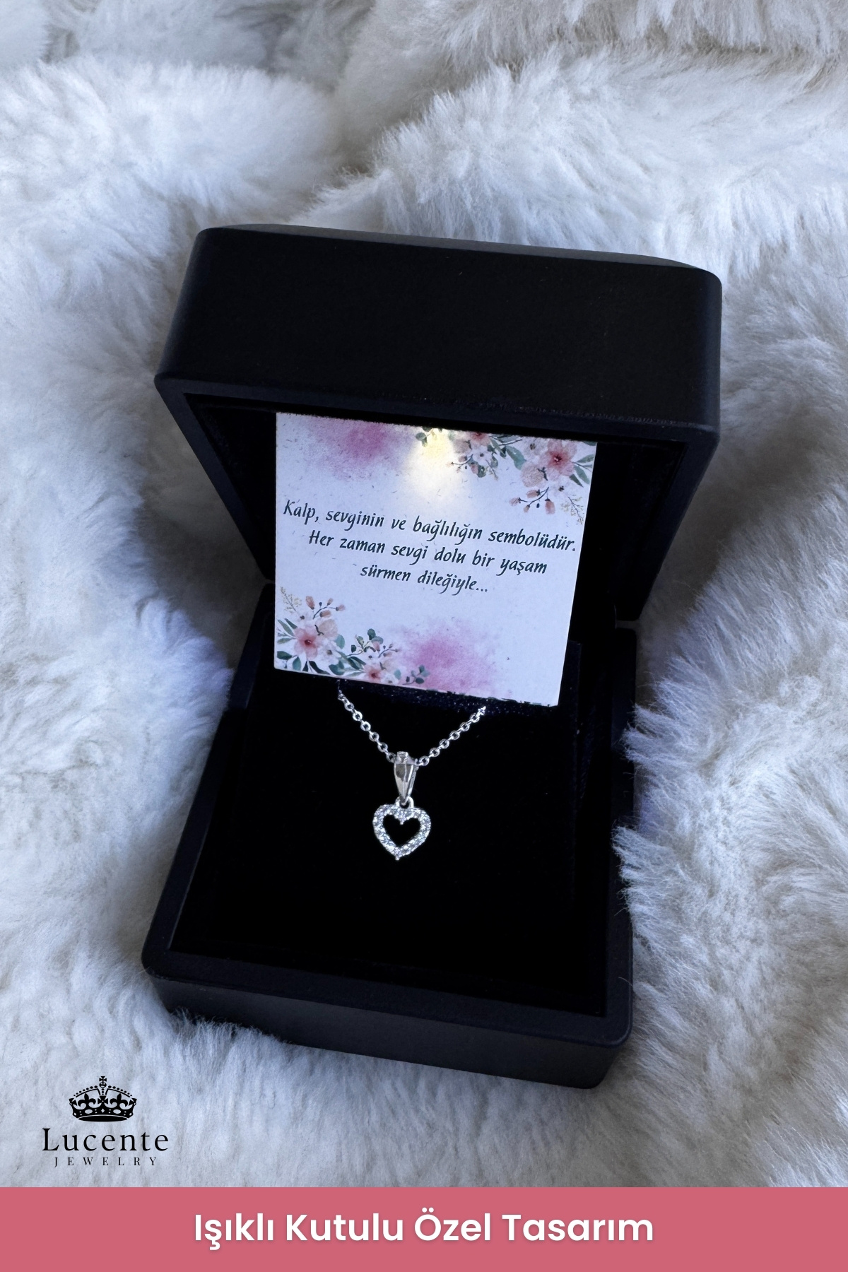 Lucente Jewellery Işıklı Hediye Kutulu Sonsuz Aşkın Simgesi 925 Ayar Luxury Serisi Beyaz Taşlı Minimal Kalp Gümüş Sevgiliye Eşe Anneye Özel Gün Hediyesi 45 Cm Zincirli Aşk Küpe Hediyeli Kalpli Şık & Zarif Kadın Kolye görsel 2