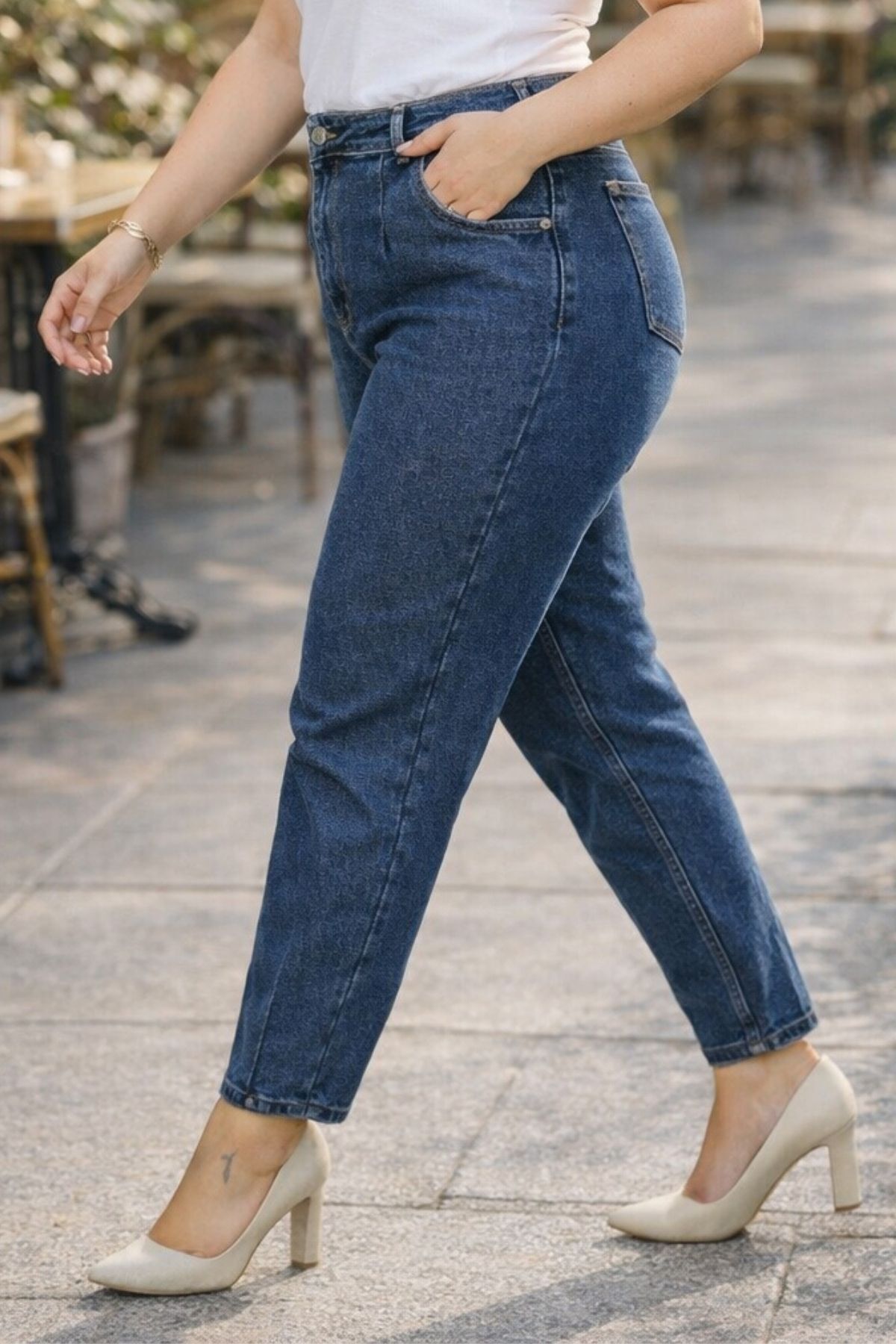 CEDY DENIM Mom Fit Jean Büyük Beden Yüksek Bel Carrot Kesim Dar Paça Pileli Esnek Kot Pantolon C600-mavi görsel 6