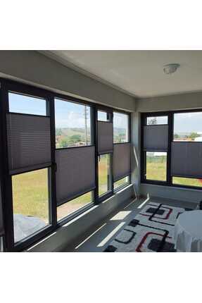 YAZAR HOME Katlanabilir Cam Balkon Plise Perdesi Antrasit (VİDALI - KANCALI)