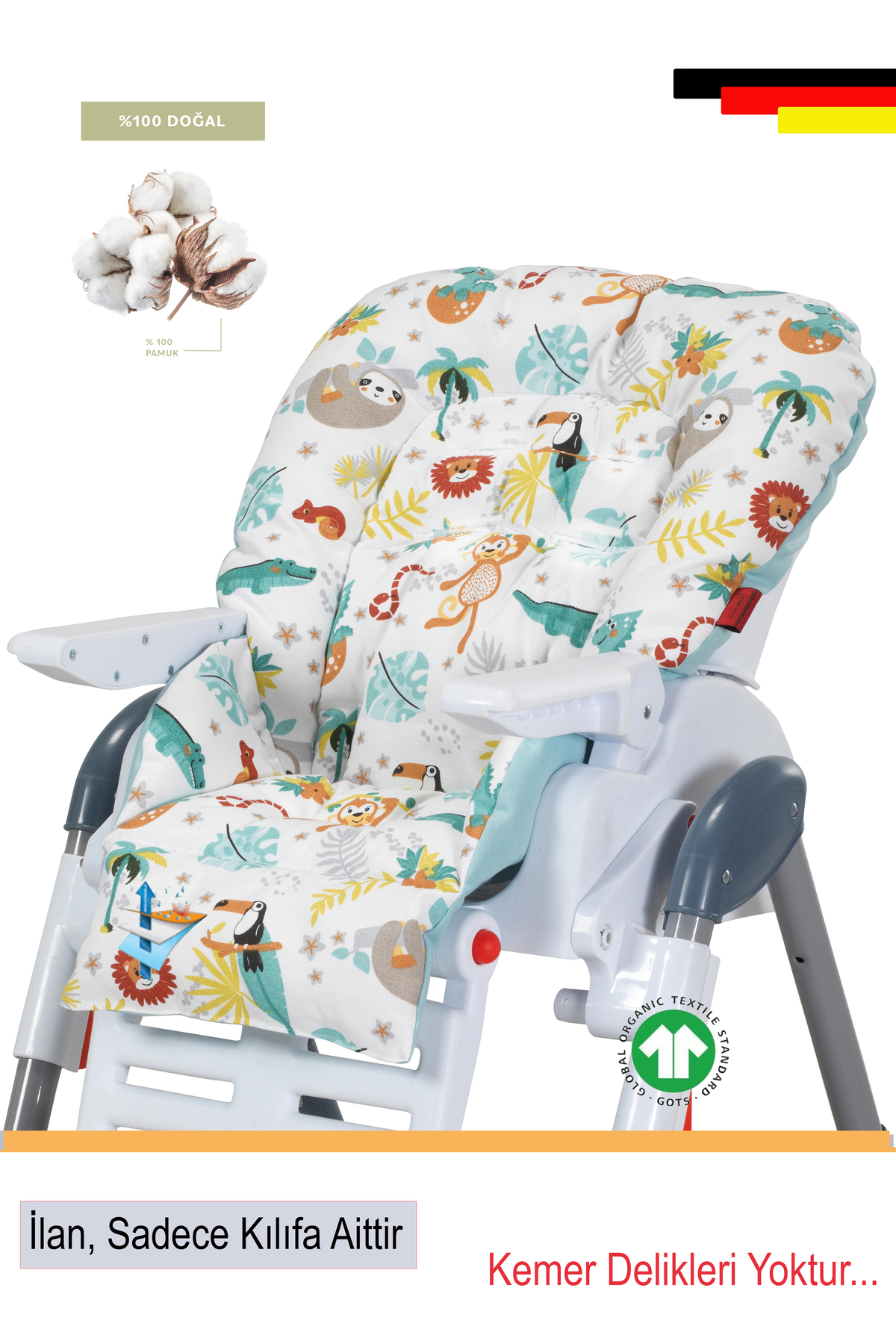 Holmer Organik Mama Sandalyesi Minderi & Kılıfı (Kemer Deliksiz) Su Yeşili