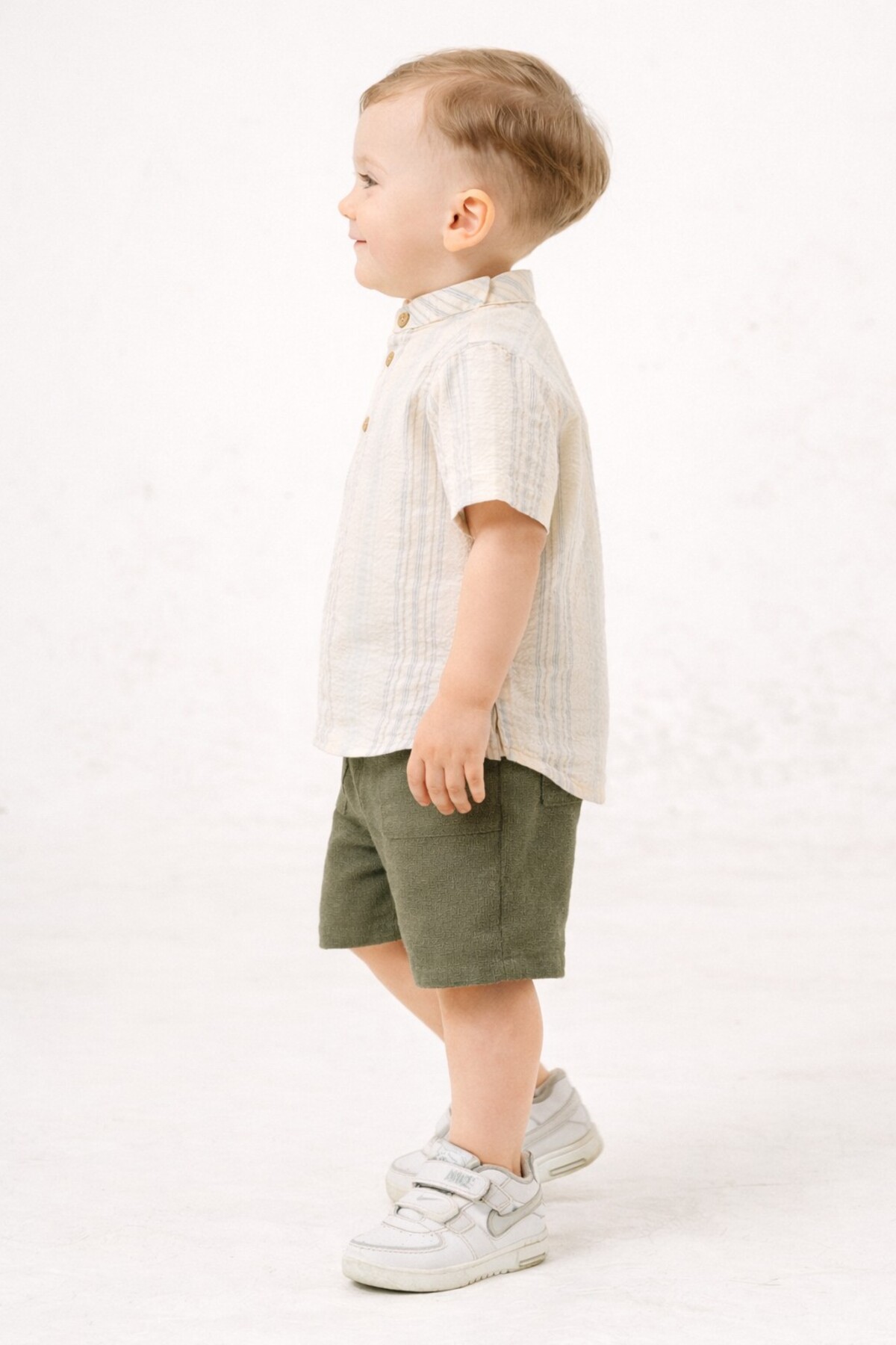 Chicsy Baby Tarz Gömlekli Çizgili Belden Ayarlanabilir Kısa Kollu Şortlu 2'li Takım Çocuk ve Bebek Giyim Özel Gü fotoğrafı 3 (önizleme)