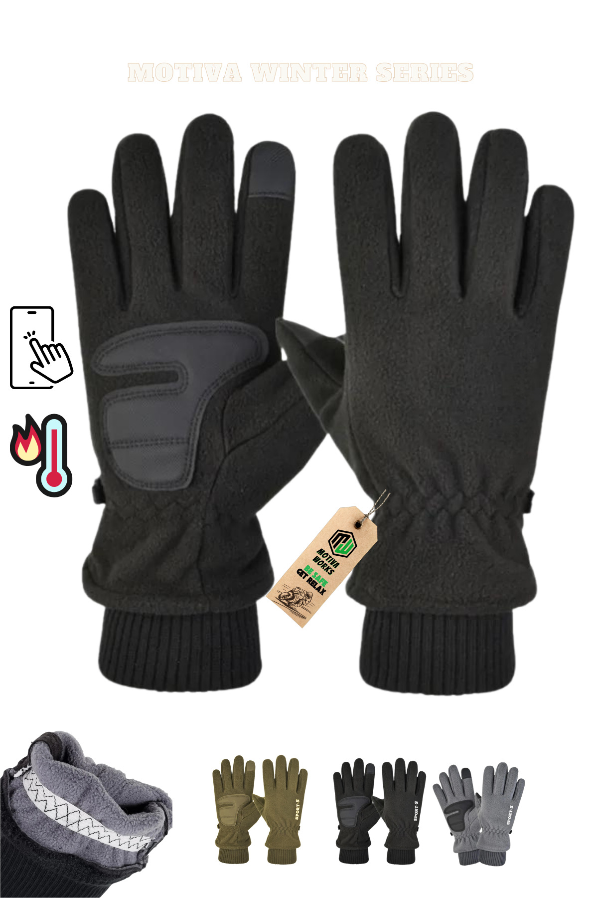 Motiva  Polar Eldiven Soğuk Hava Dokunmatik Kışlık Spor Motosiklet Asker Taktik Kar Eldiveni