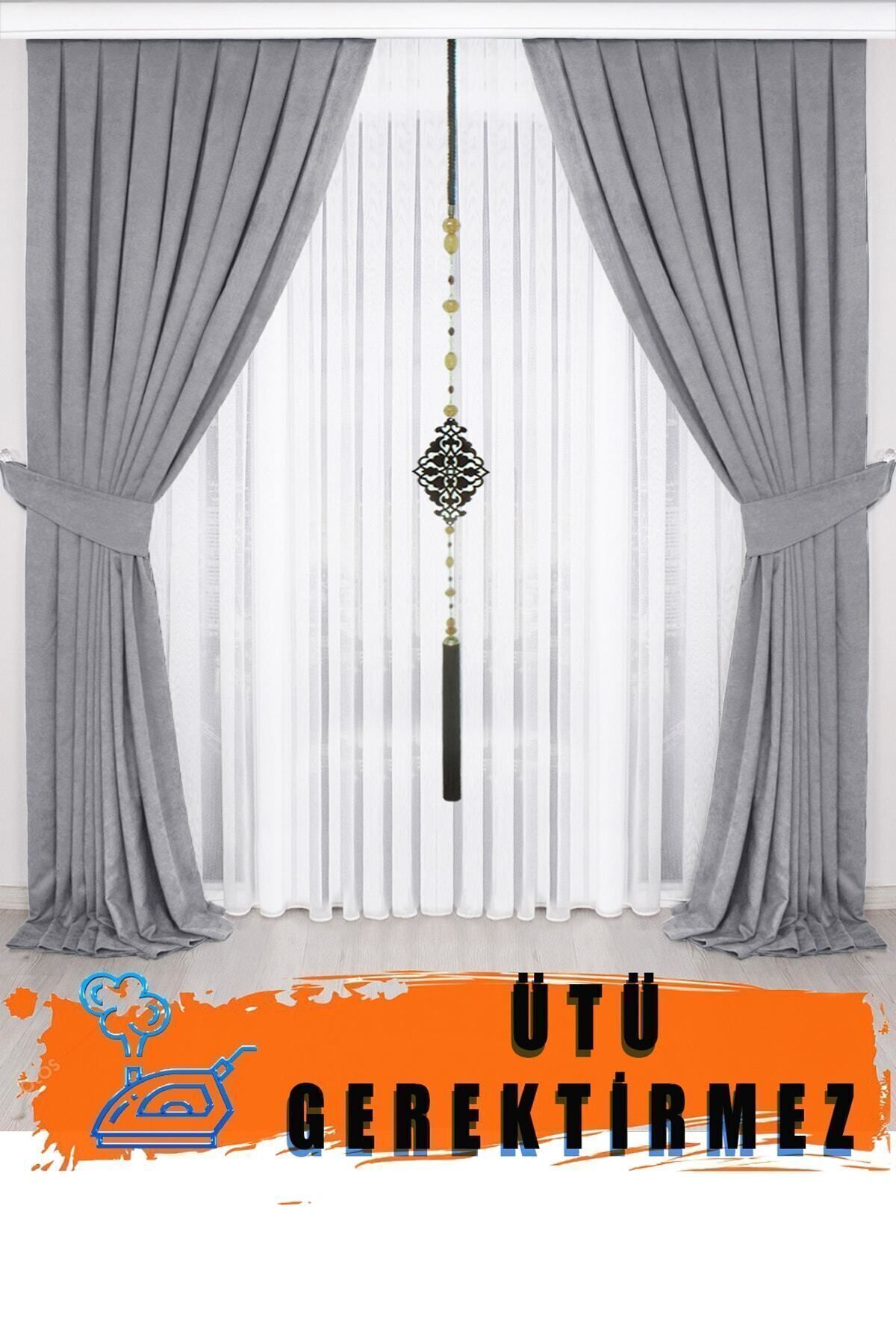 Light Gray Velvety Pleated Background Curtain 1st Class Quality