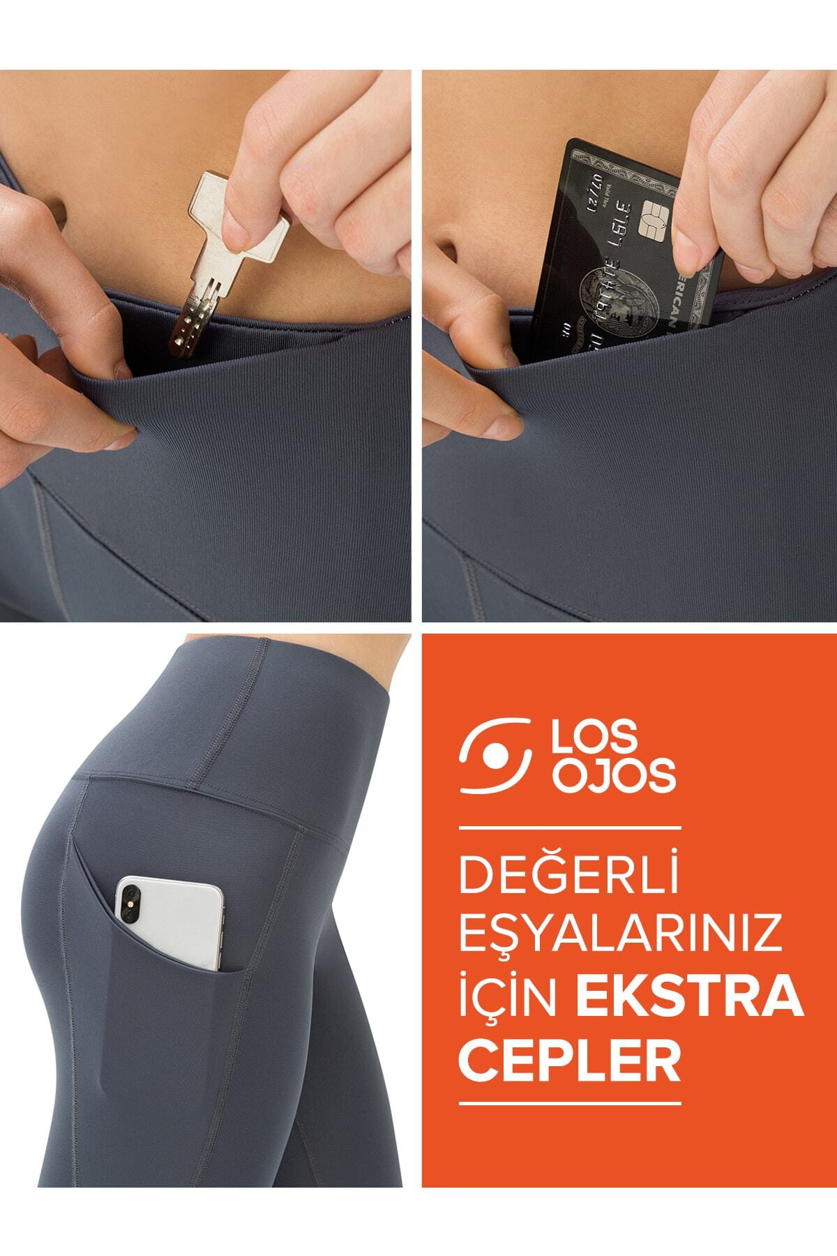 Los Ojos Kadın Antrasit Yüksek Bel Toparlayıcı Çift Cepli Spor Tayt Shades görsel 4