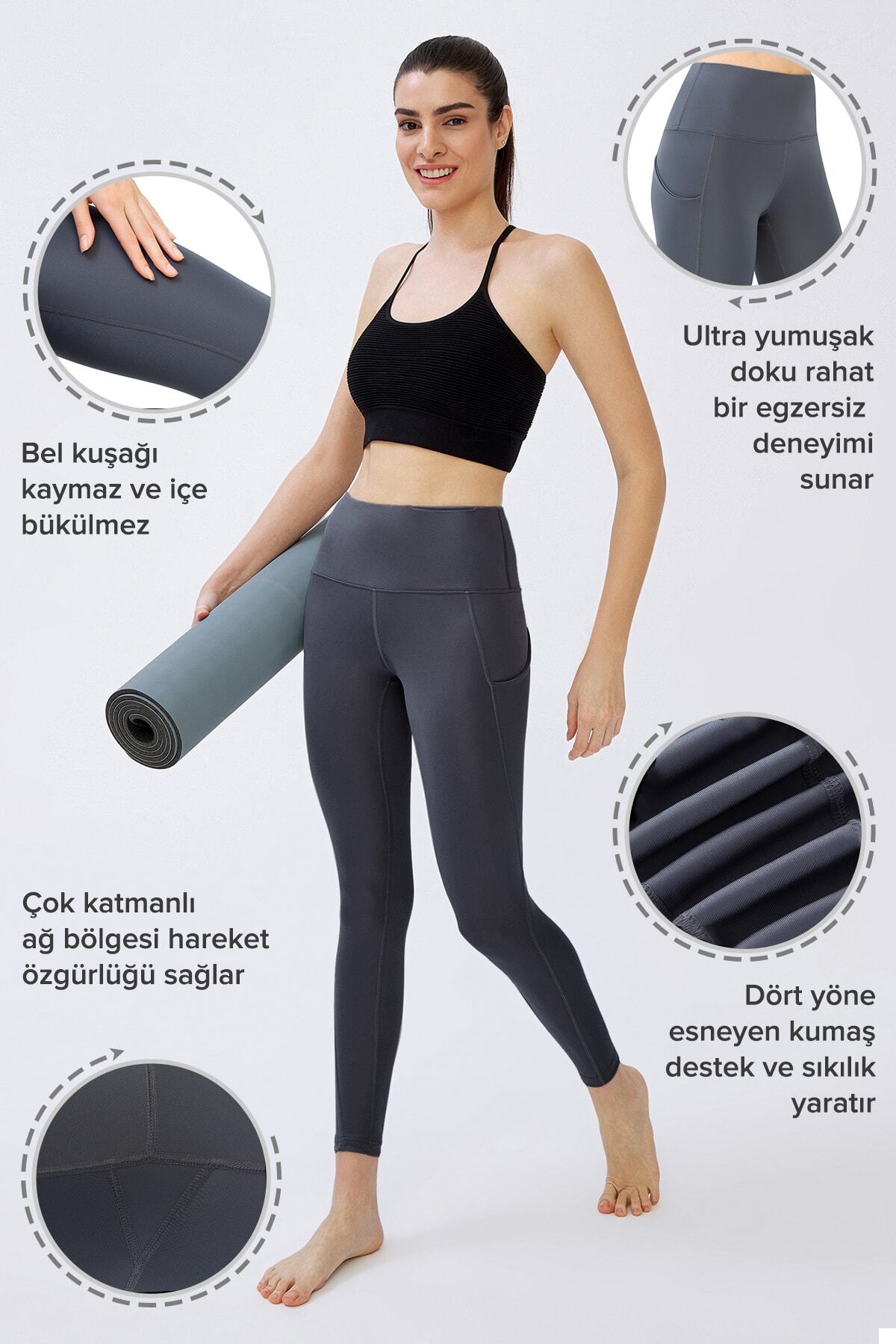 Los Ojos Kadın Antrasit Yüksek Bel Toparlayıcı Çift Cepli Spor Tayt Shades görsel 3