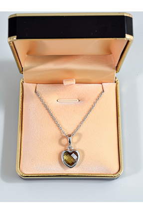 Silver 925 ayar Çift tarafı kalp görüntülü renk degiştiren Gökkuşağı kolye