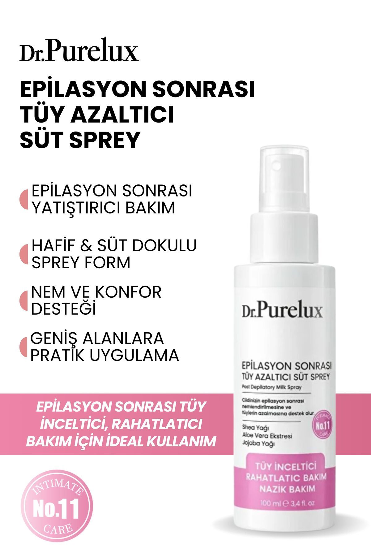 Dr.Purelux Epilasyon Sonrası Tüy Azaltıcı & Tüy Süt Sprey – Rahatlatıcı Hassas Bakım 100 ml - Fiyatı, Yorumları