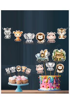 Hiras Dizayn Kuromi54 Safari Hayvanları Temalı 26parça Dev Set Doğum Günü Süs...