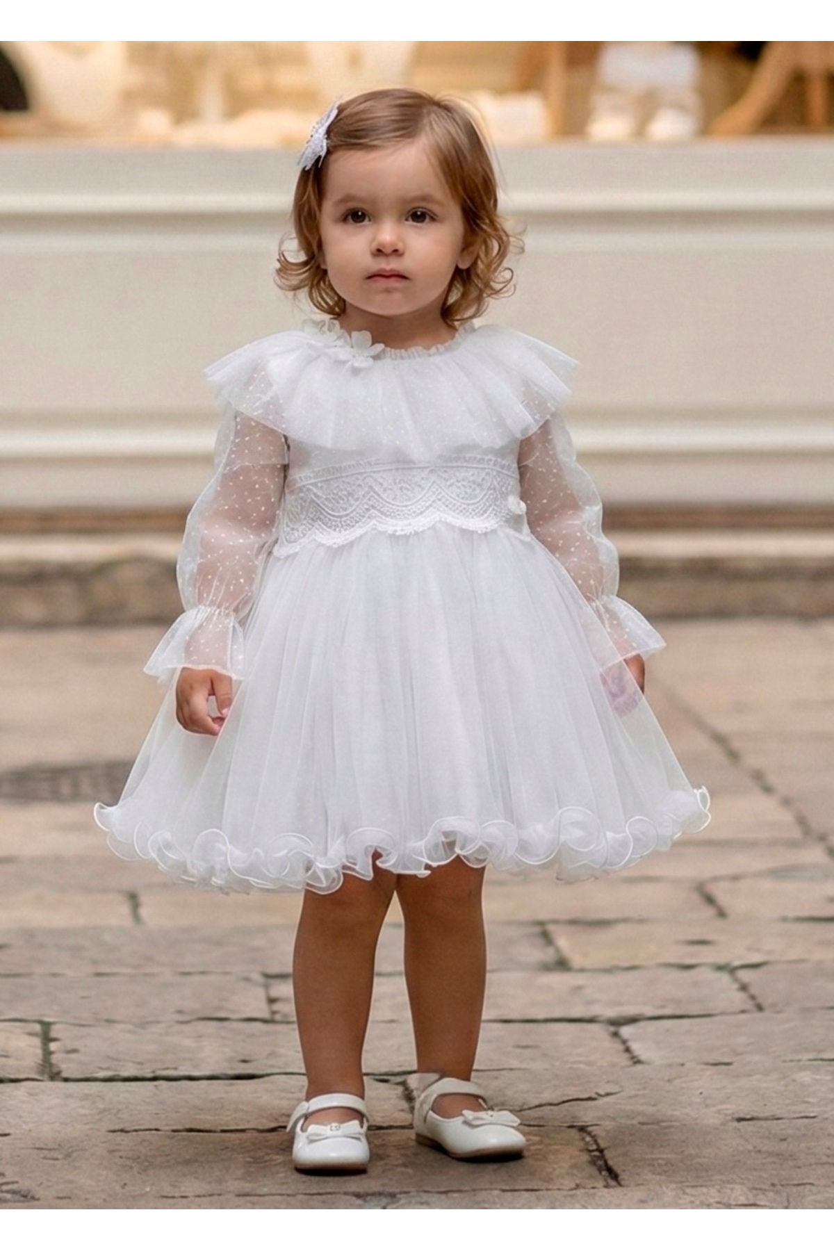 miaras baby 6-24 Ay Uzun Kol Tül Yaka Detaylı KızÇocuk Bebek Günlük Abiye Elbise fotoğrafı 3 (önizleme)