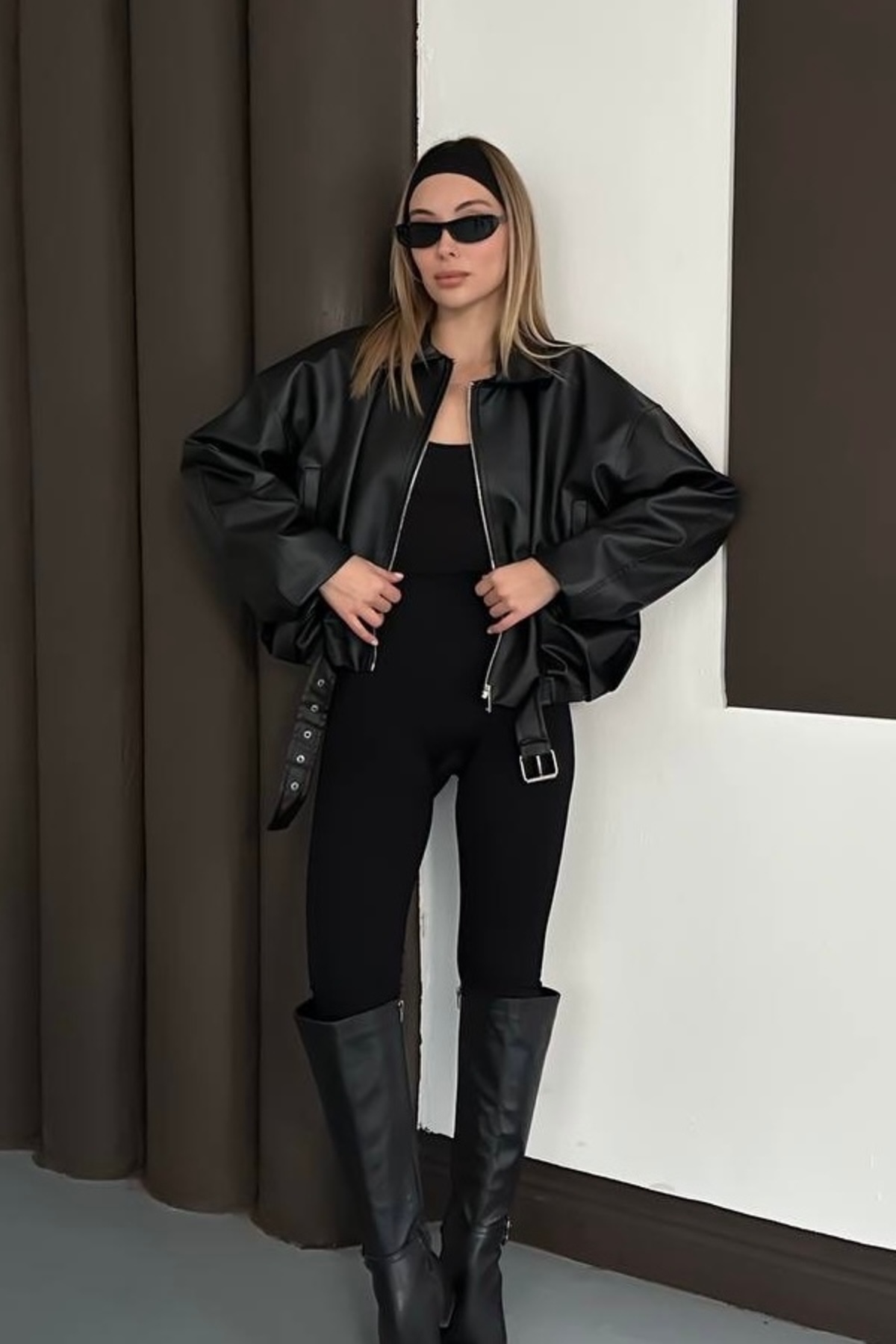 Helen Goods İçi Kürklü Oversize Kadın Deri Ceket Mont görsel 4